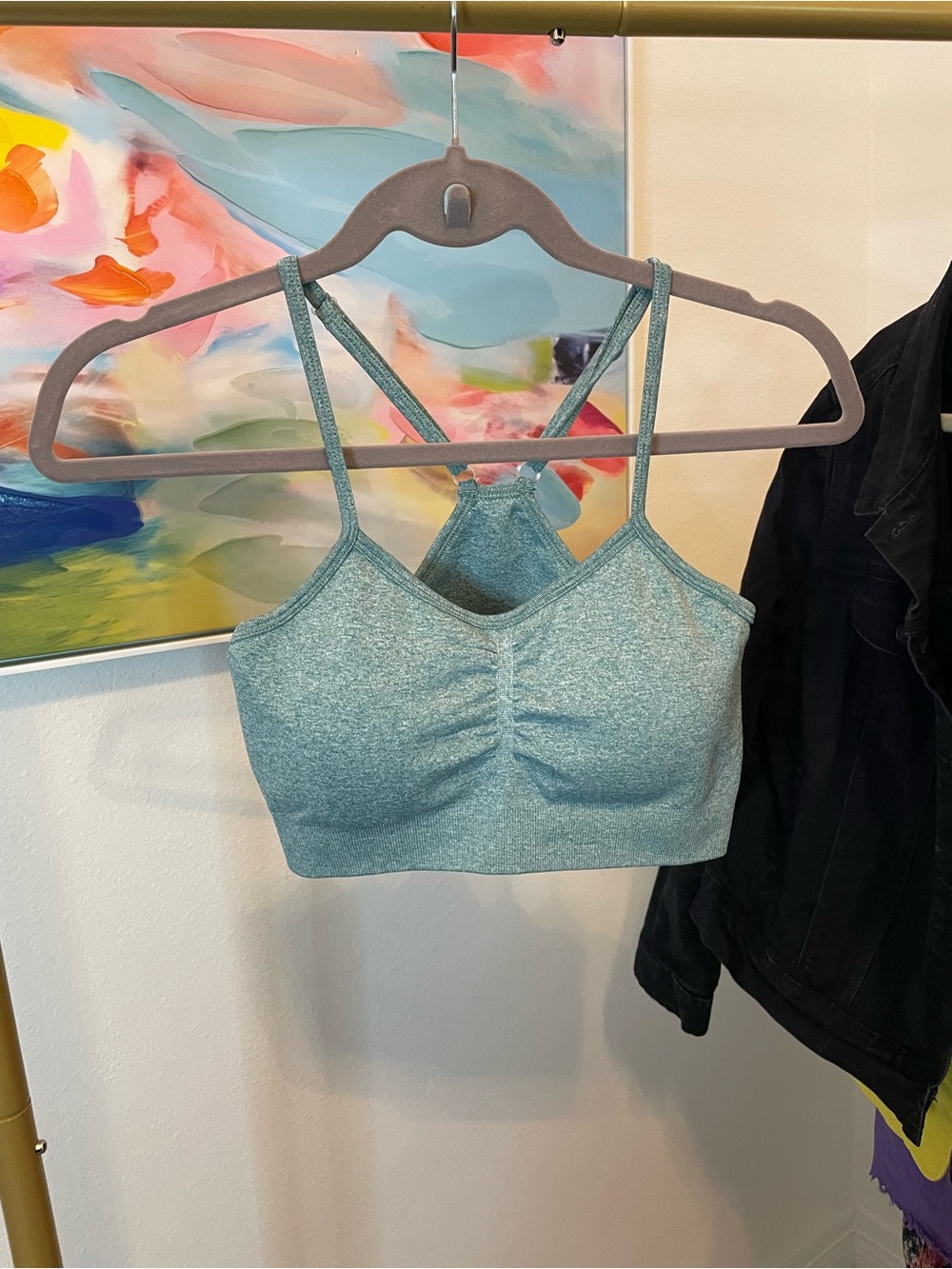 Seamless Light Teal Bralette with Ruched Front Medium NWOT